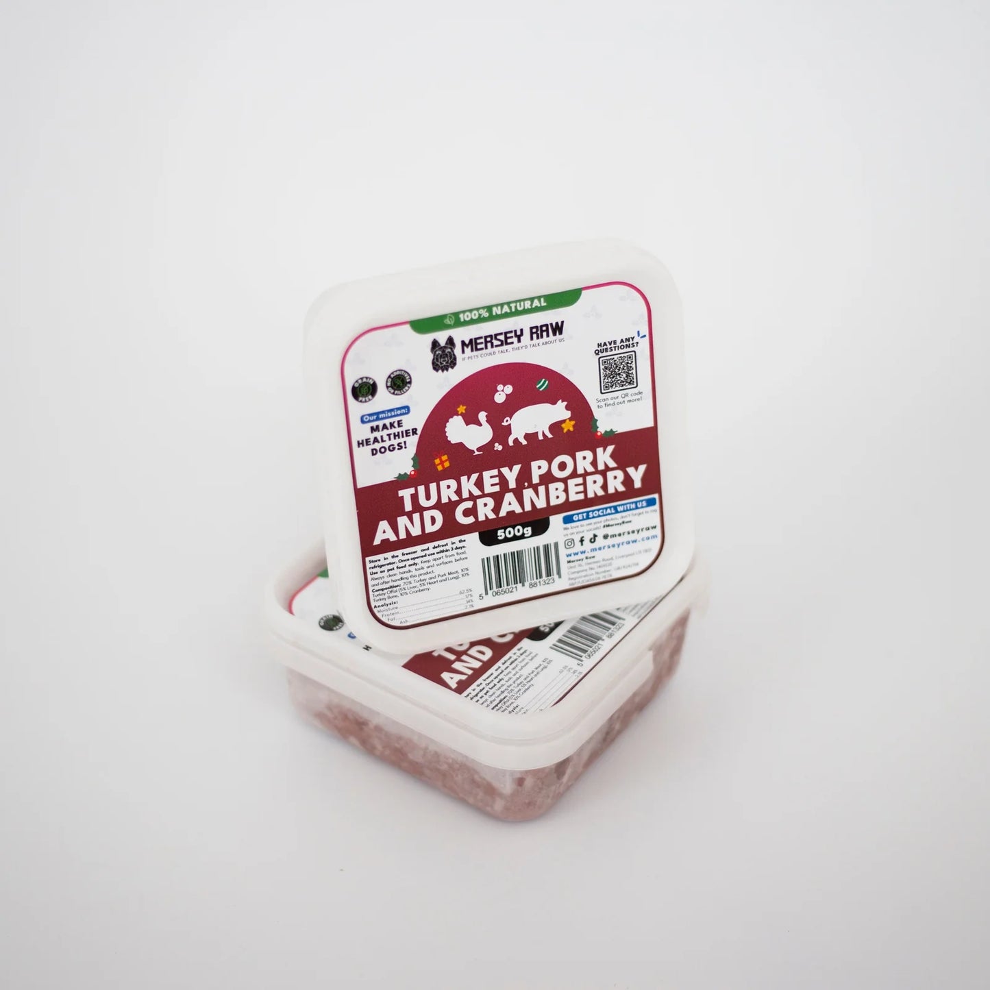 Mersey Raw Turkey, Pork & Cranberry 500g